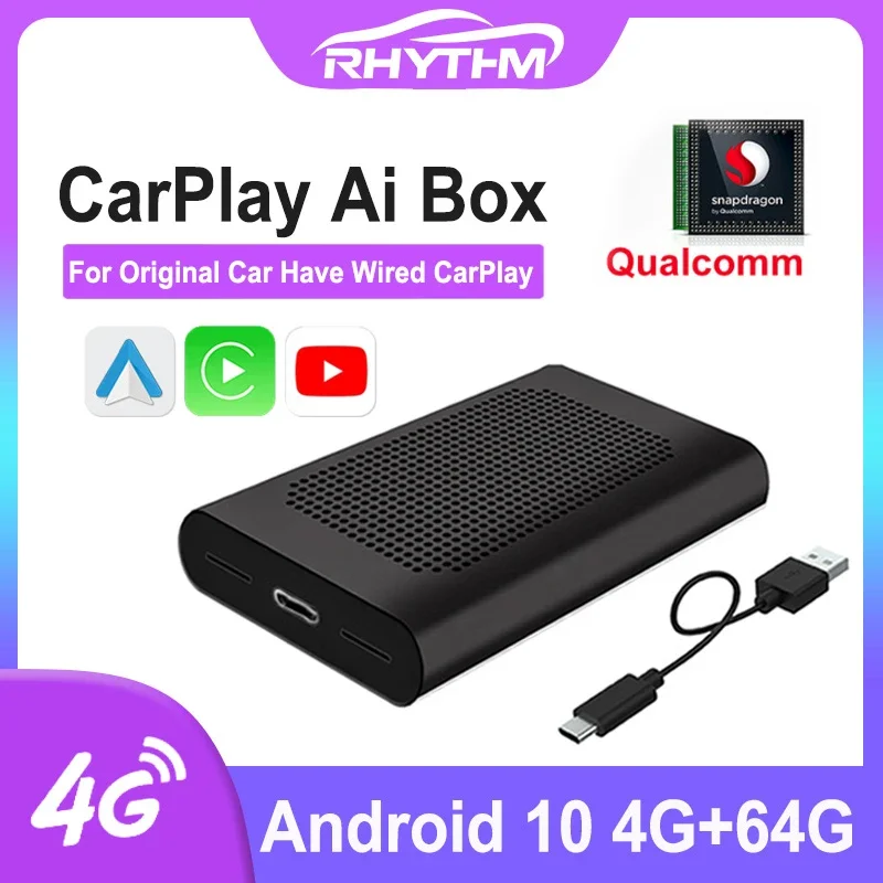 

Rhythm Ai Box 4G LET Android 10.0 Qualcomm Wireless CarPlay Android Auto 128G Tv Netflix GPS WIFI For Honda AUDI Mazda Universal