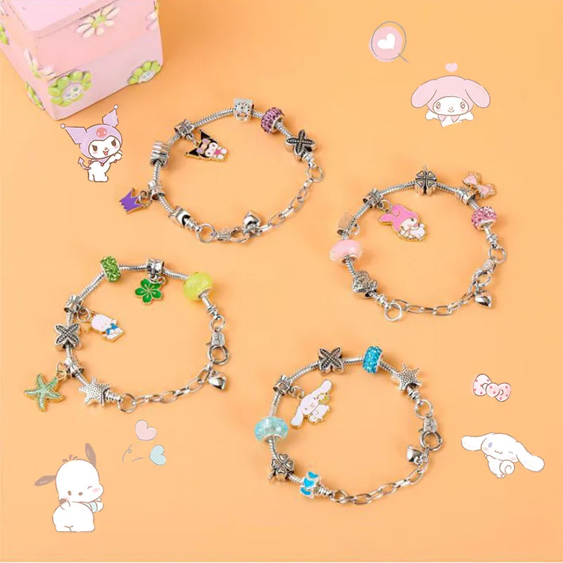 

Anime Sanrioed Melody Cinnamoroll Kuromi Bracelets Girl Fashion Alloy Bracelet Chain Gift Box Party Jewelry Holiday Gifts Girl