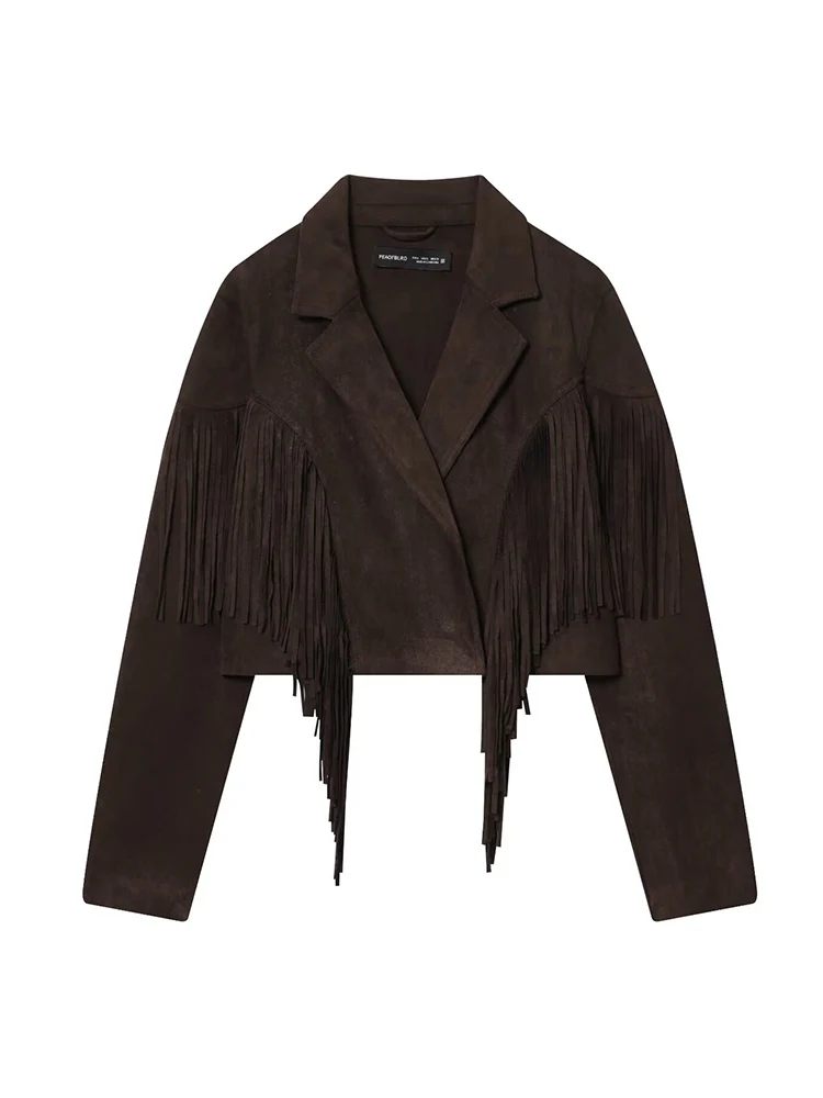 Fashion Autumn Women Short Jacket Chic Tassel Design Crop Tops Jacket Solid Suede Leather Vintage Slim Fit Streetwear Women