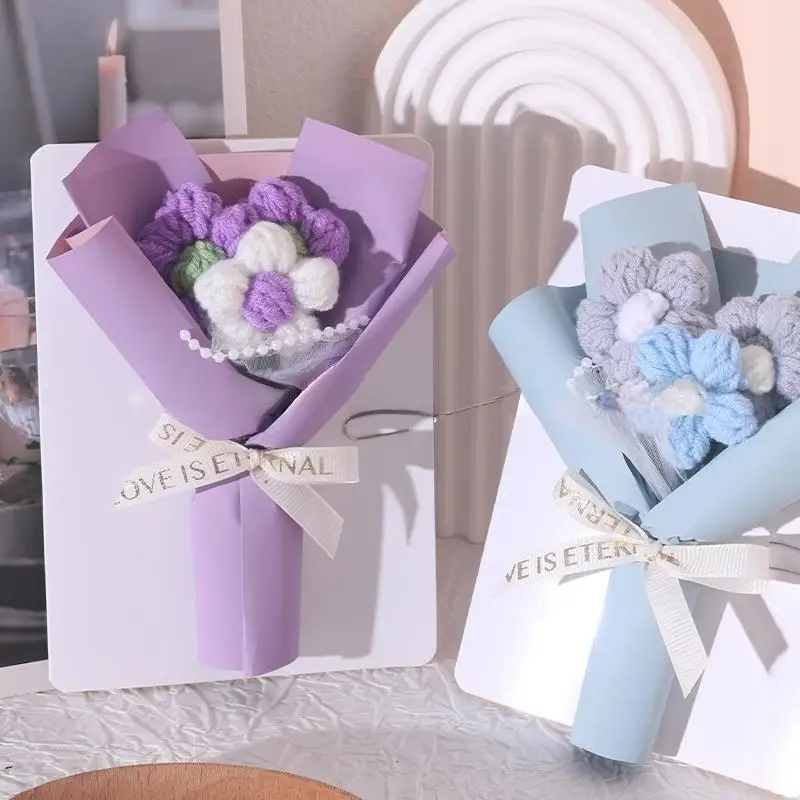 창의적인 3D 꽃다발 인사 카드 수제 크림 퍼프 발렌타인데이 니트 꽃다발