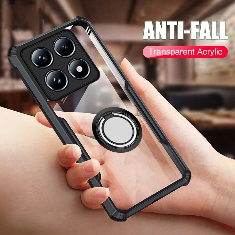 Transparent Acrylic Shockproof Case with Magnet Holder Ring