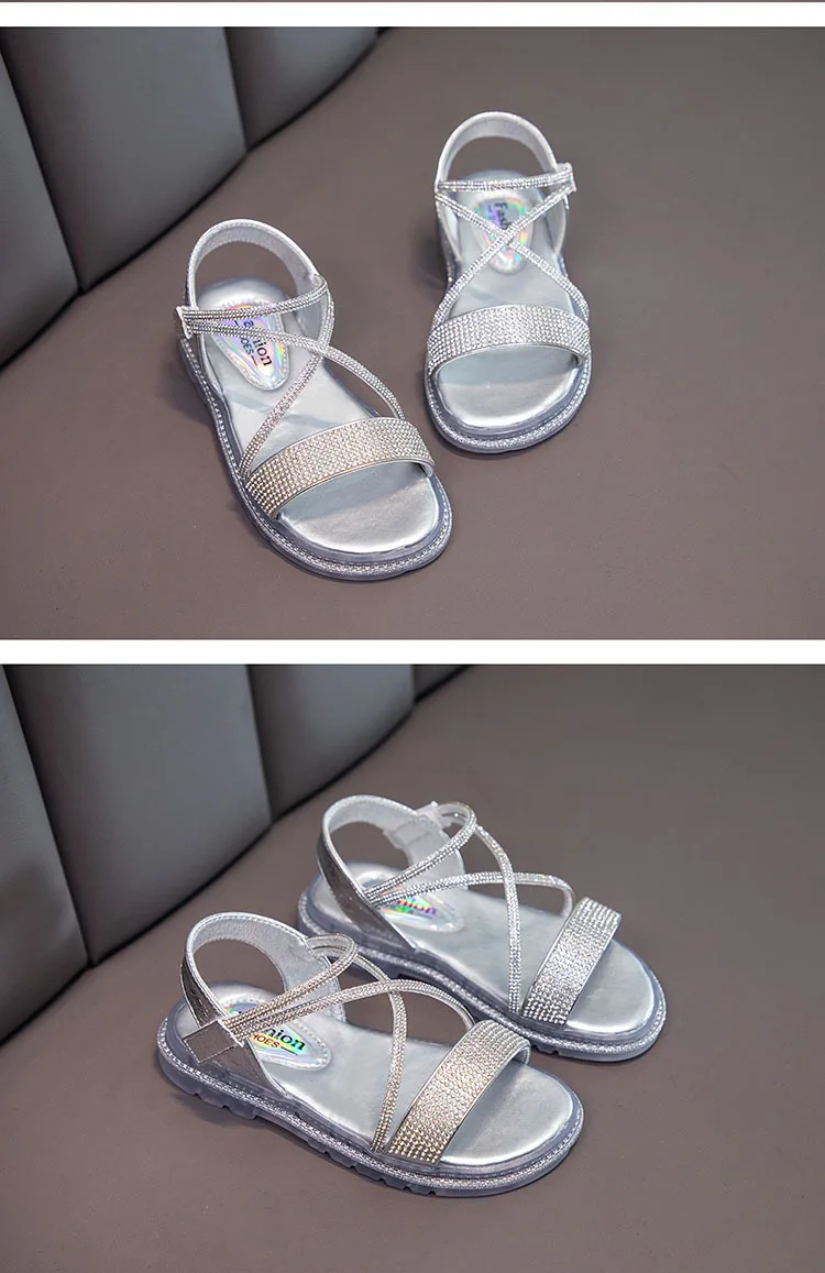 extra wide children's shoes 2022 Summer New Sandals Flat Heel Open Toe Soft Sole Princess Shoes Rhinestone Girls Shoes Casual Beach Shoes for Wedding Party best children's shoes