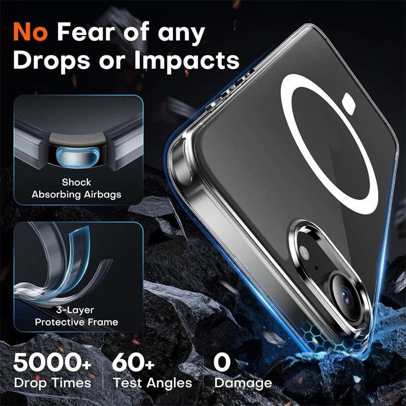MagSafe Magnetic Wireless Charging Clear Crystal Shockproof Case