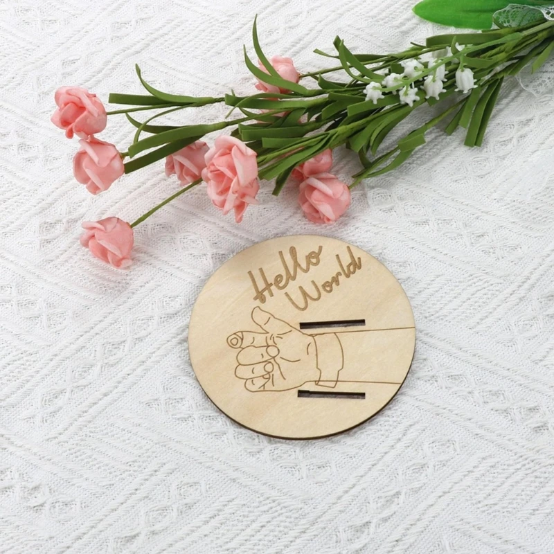 Natural Wood Newborn Birth Announcement Bracelet Holder Engraved Keepsake Baby Hospital Band Display Holder Birth Date Record