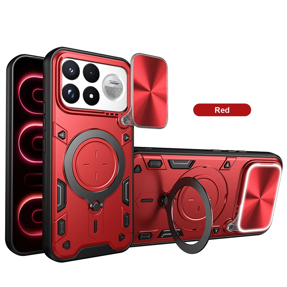 Slide Camera Shield Phone Case with Magnetic Ring Stand - Full Protection Shockproof Cover