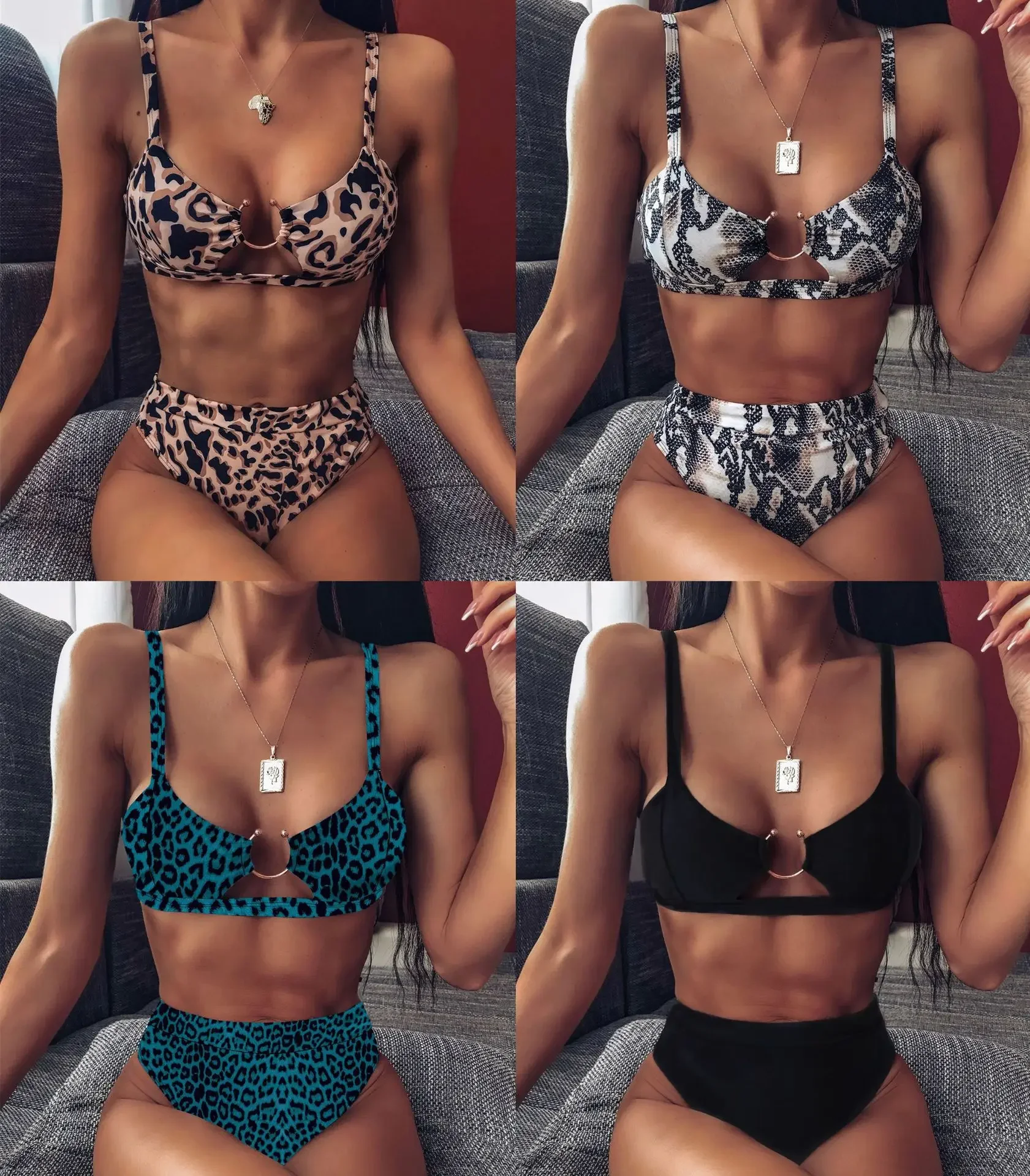 

Bikini 2023 Sexy Push Up High Waist Swimwear Swimsuit Women Leopard Snakeskin Print Bikinis Set Bathing Suit Beach Bikini Female