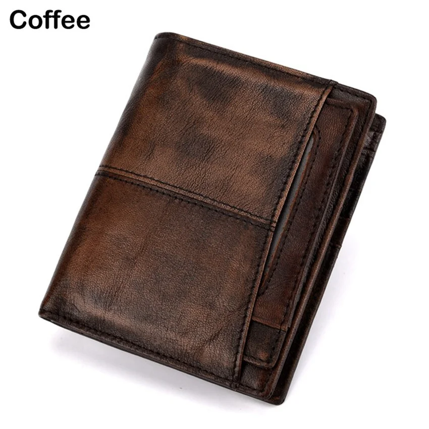 RFID Antitheft Wallet Retro Men's Wallet Cow Leather Clutch Wallet  Short Wallet  Money Clip  Coins Purse Card Holder  Notecase
