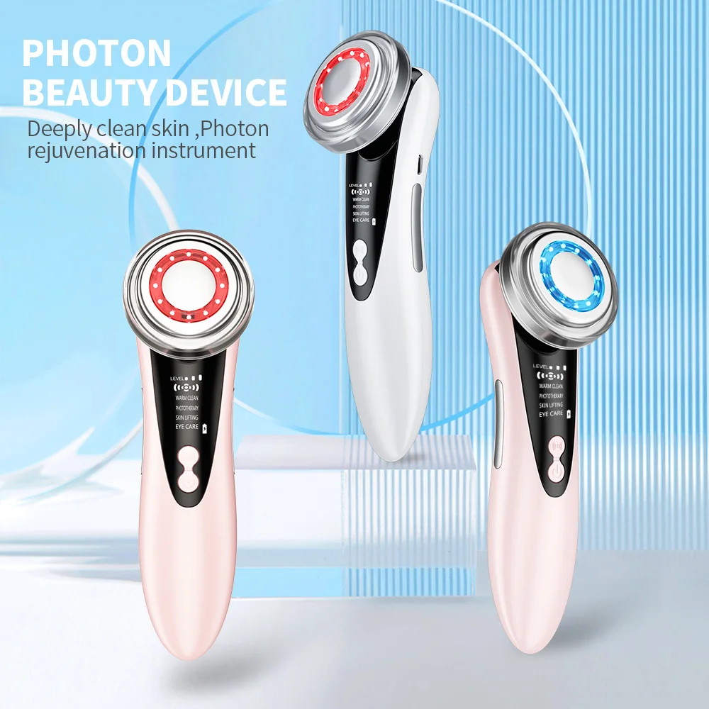 Photon Facial Massager Face Lift Beauty Machine Red Blue LED Light Skin Rejuvenation Warm Cleansing Anti Aging Lifting Tighten
