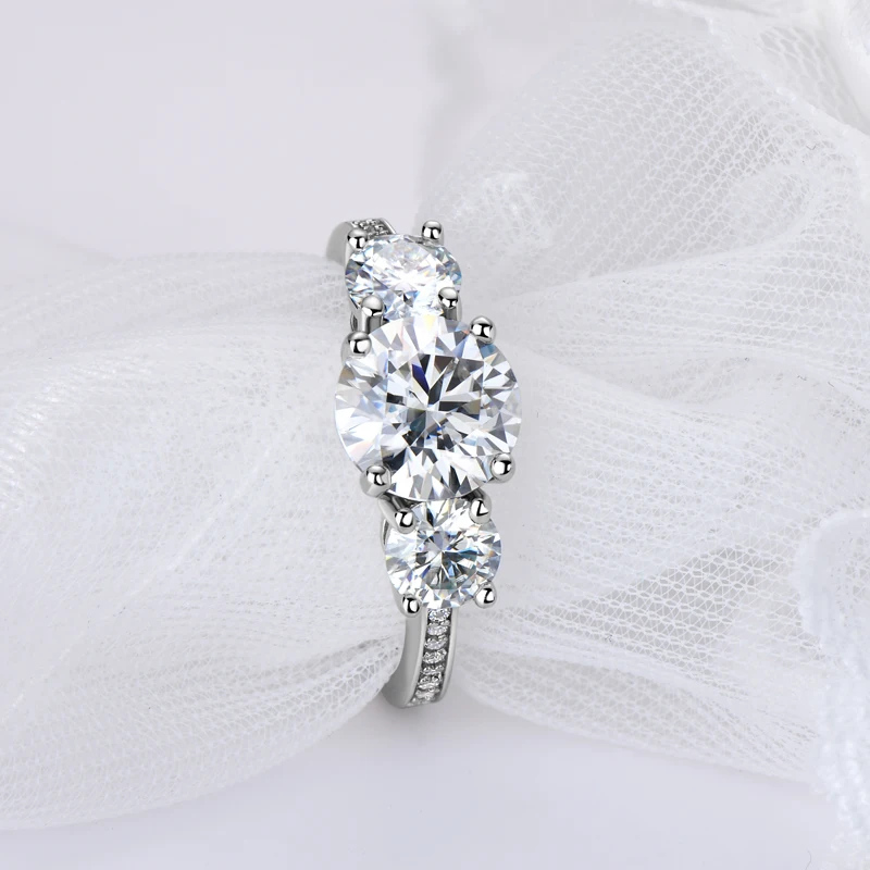 Anziw 3-stone Real 3.6CT Moissanite Wedding Rings for Women 100% S925 Silver Engagement Promise Band Fine Accessories Jewelry 3
