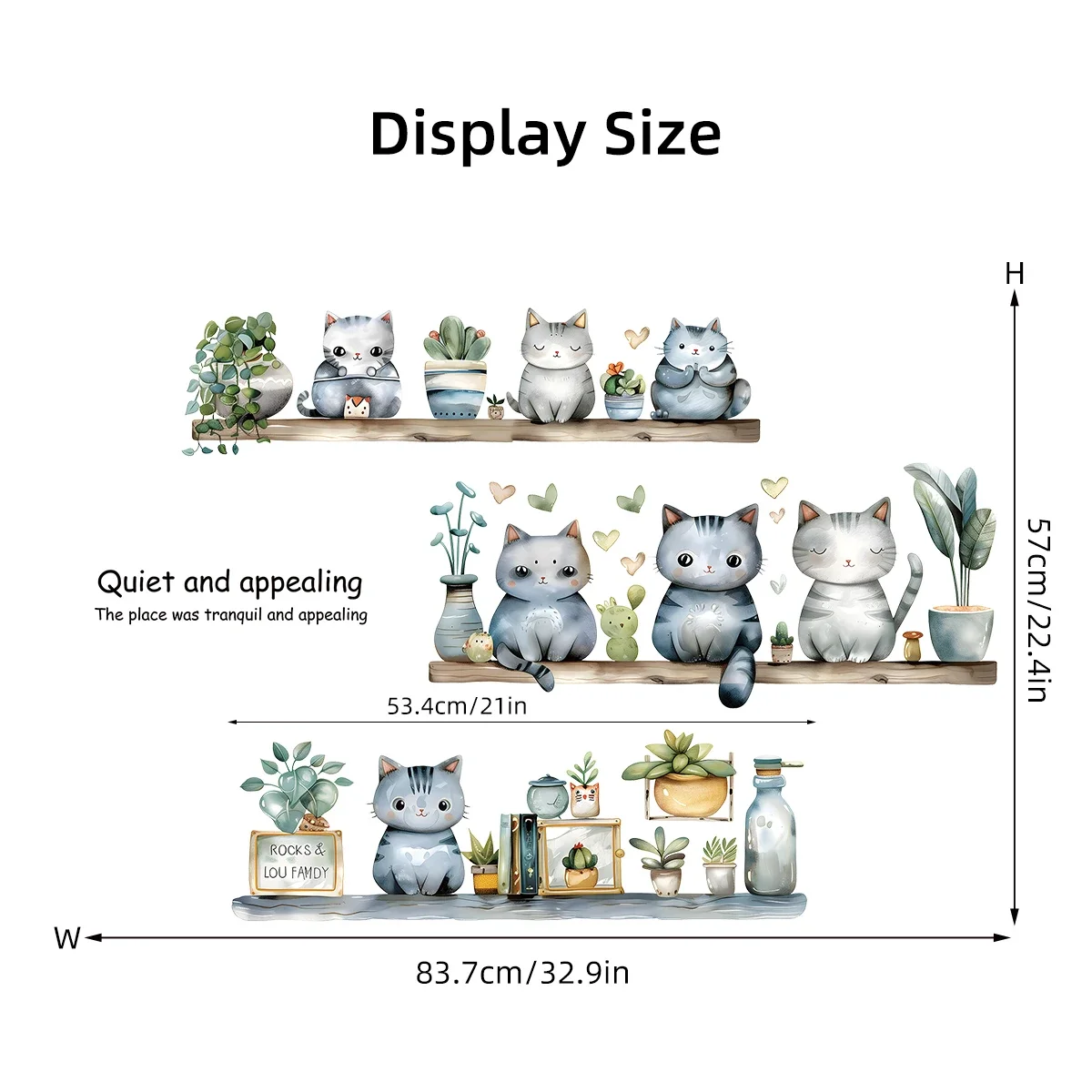 2Pcs Plant Potted Cartoon Cute Cat Wall Sticker for Kids Room Decor Baby Room Bedroom Decoration Living Wall Decals Art
