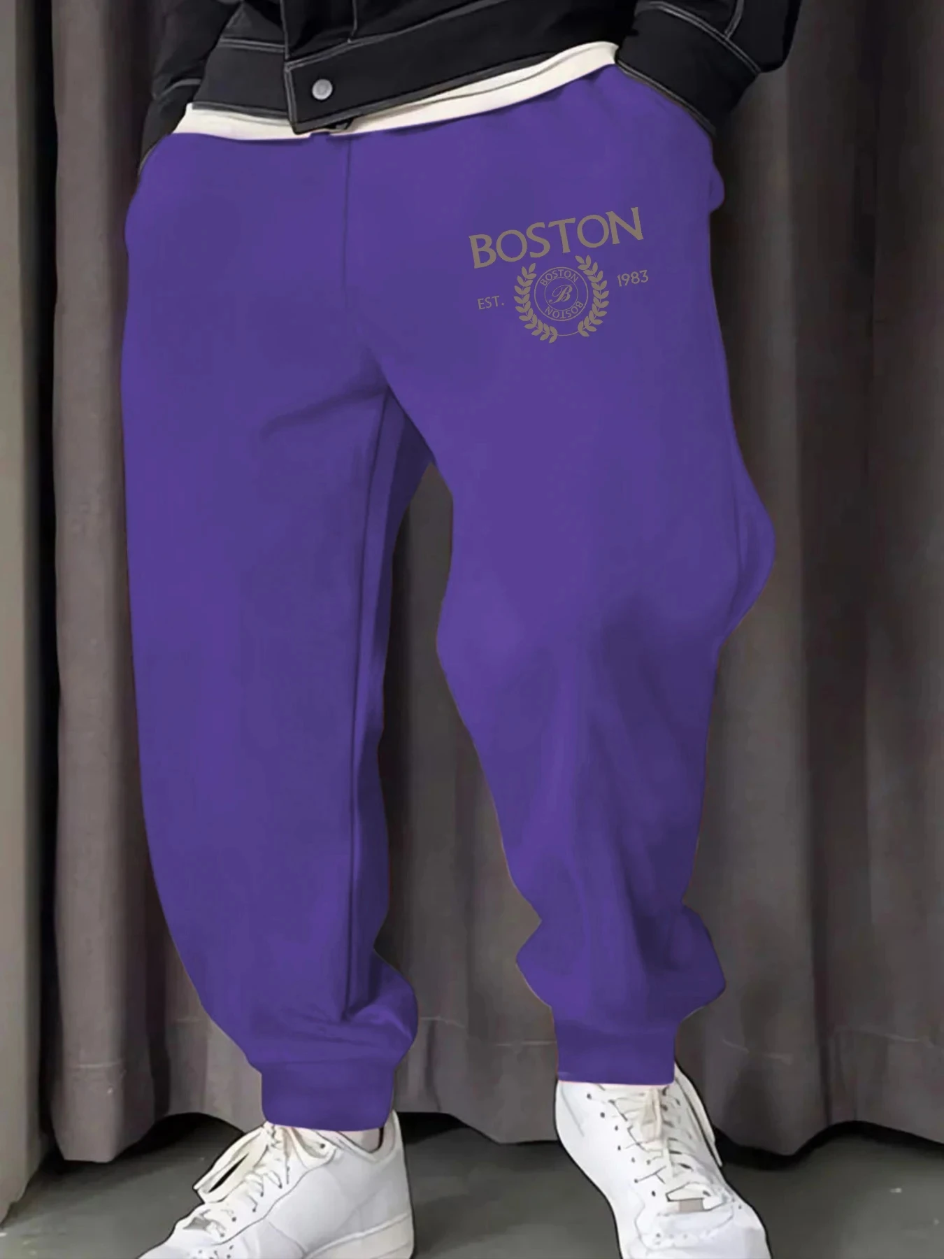 Boston Letter Est.1983 Printed Men's Sweatpant Sports Drawstring Pant Soft Warm Britches Autumn Street Unisex Long Pants