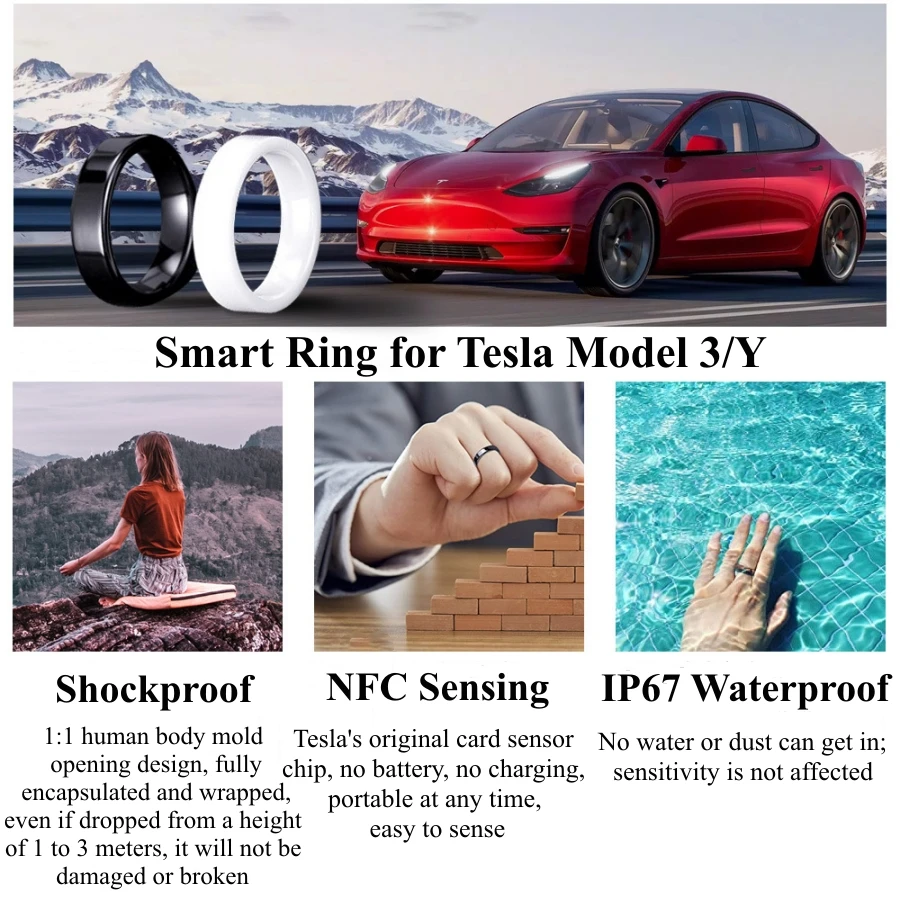For Tesla Smart Ring Accessories Ceramic Ring for Model 3 Model Y 2020-2023  to Replace Key Card Key Fob Made With Original Chips