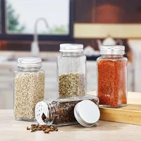12Pcs/Set Seasoning Jars Square Glass Spice Bottle With Bamboo Lid Salt Pepper Shakers Spice Storage Jar Kitchen Accessories 2