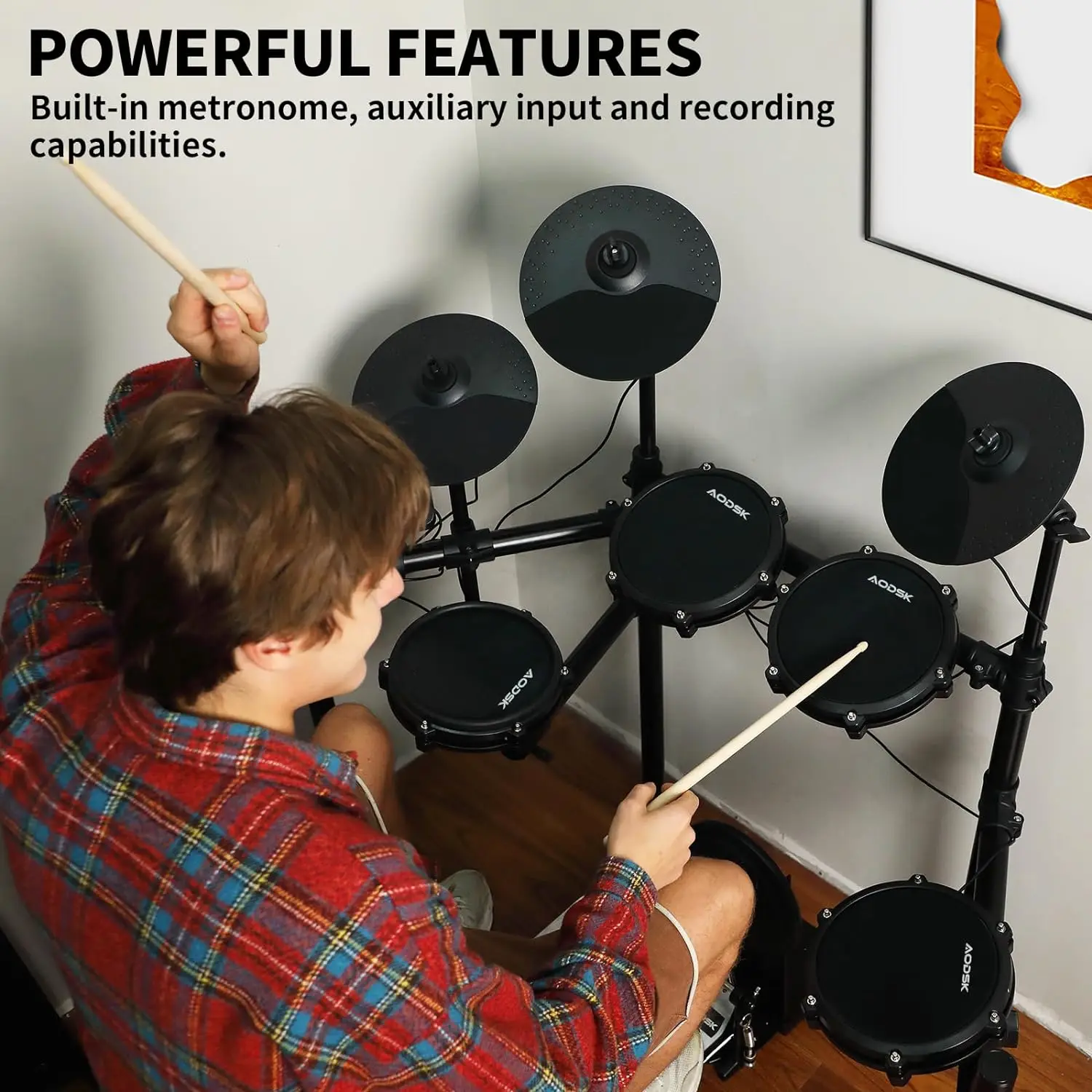 

Electric Drum Kit for Adults Beginner with 225 Sounds and 15 Drum Kits,USB MIDI,Silent Mesh Drum Set