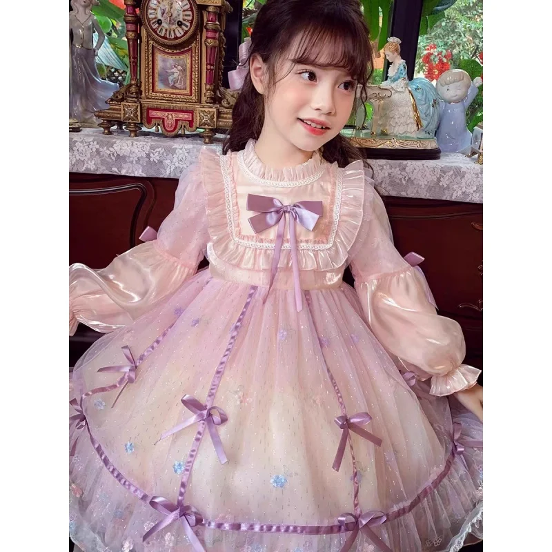 Girl's Lolita Princess Dress Spring and AutumnNew Western Style Children Puff Mesh Dress Girls Birthday