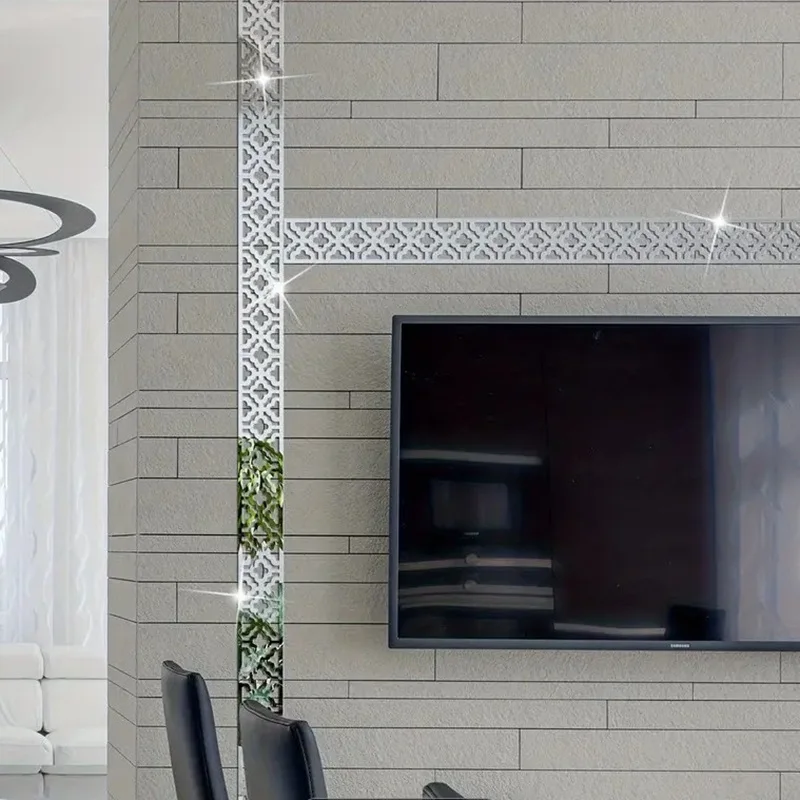 20x5cm 6/12pcs Acrylic Mirror Wall Stickers Used For Boundaries Corner Lines Living Room Edge Strips Office Walls Home Decoration