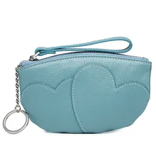 

2022 First Layer Cow Leather Simple Practical Coins Bag Heart Shape Sewing Design Hobos Zipper Handbag Lady Small Items Holder