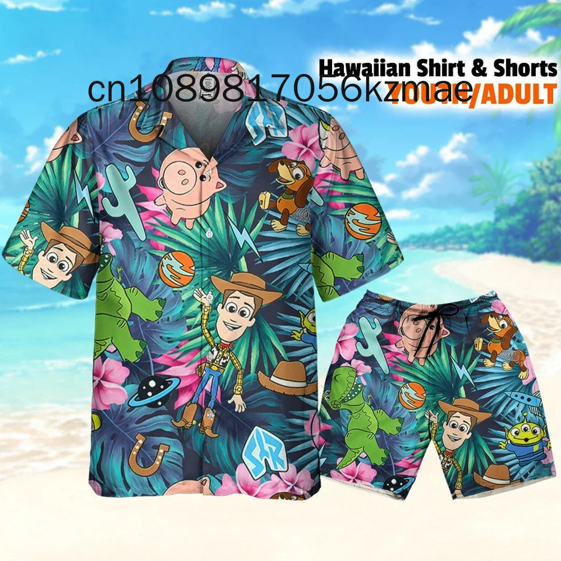 Toy Story Buzz Lightyear Hawaiian Shirt Shorts Set Casual Beach Vacation Short Sleeve Set Disney Beach Shorts Retro Button Shirt 3