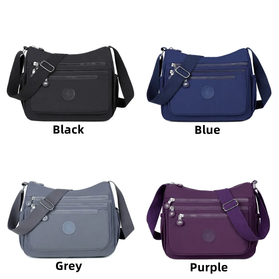 Women Nylon Shoulder Bag Travel Handbags Multifunction Messenger Bags Solid Zipper Top-handle Pack Casual Crossbody Bags