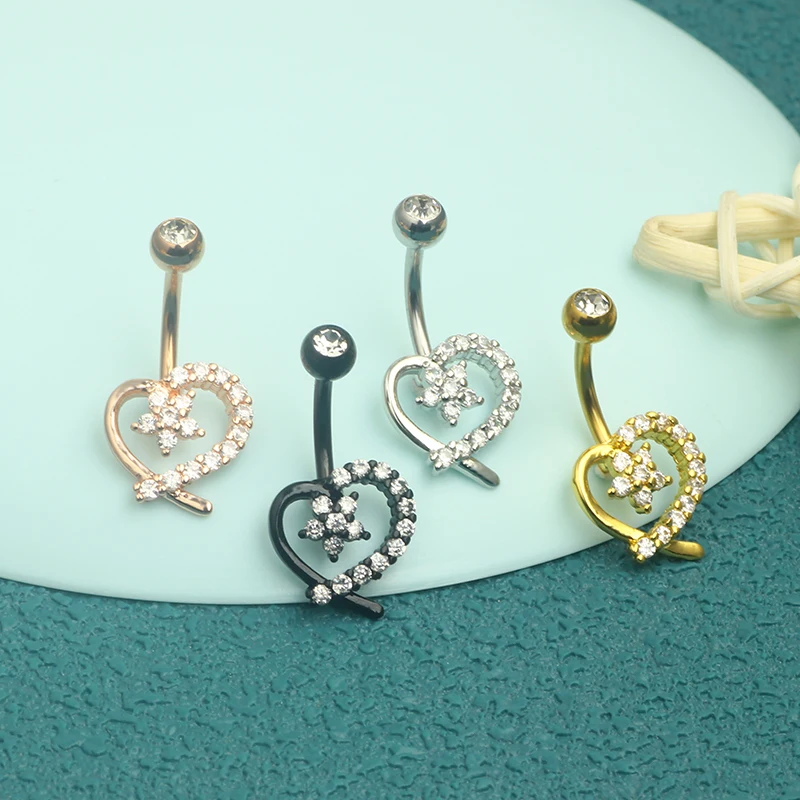 Heart Crystal Belly Button Rings Belly Bar Navel Piercing Jewelry Hot Summer Women Jewelry Navel Piercing Belly Nombril mix colo