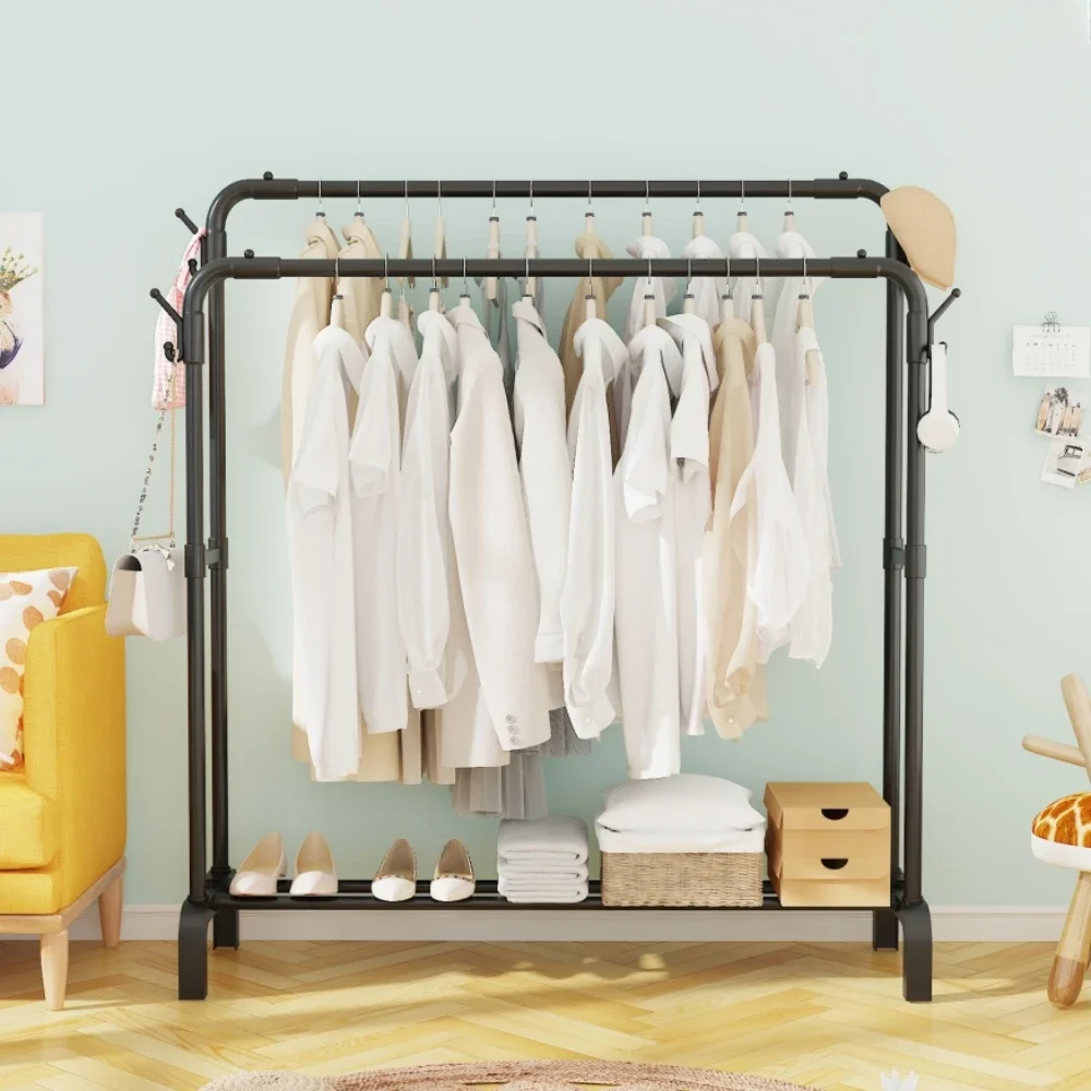Floor Standing Clothes Rack Modern Simplicity Multifunction with Hooks Clothes Hanger Removable Double Row Household Coat Hanger 3