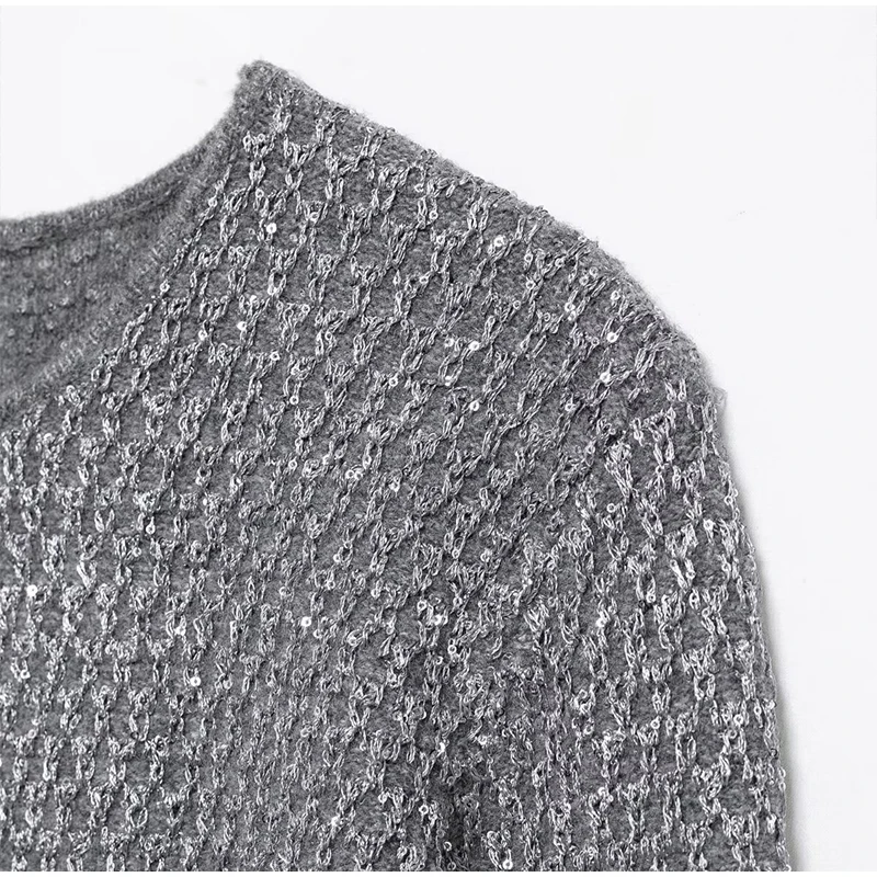 Slim Sequin O Neck Knitted Cardigan Women Long Sleeve Single Breasted One Button Sweater 2025 Spring Lady New Commute Knitwear