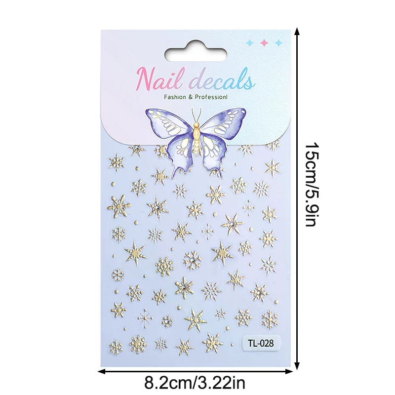 Winter Snowflake Christmas Nail Art Sticker 5D Shiny Rhinestone Embossed Relief Adhesive Nail Charm Nail Art Decoration Sticker