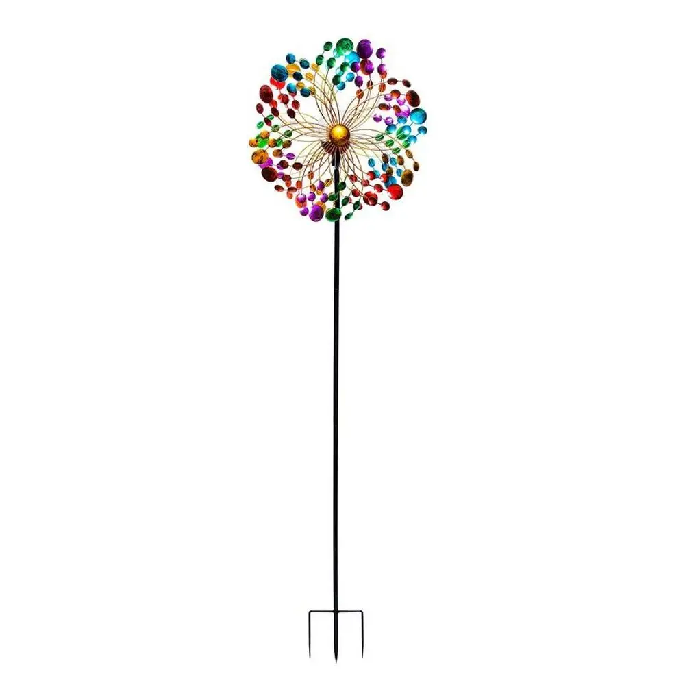 

60" Flower Shape Color-Changing LED Light Metal Wind Spinner Stake Stunning Outdoor Display Dazzling Day and Night Décor