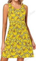 2026 New Duck 3d Print Strap Dress Beach Sleeveless Elegant Bohemian Dress For Women Fashion Summer Animal Dress Party Holiday