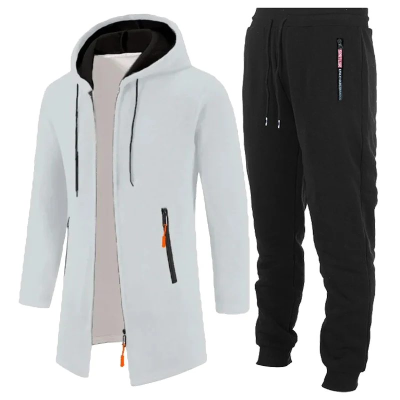 Autumn Men's 2 Pieces Hoodies Long Sleeve Hooded Sweatshirts for Men Zipper Oversize Outerwear Workout Sports Set Sportswear