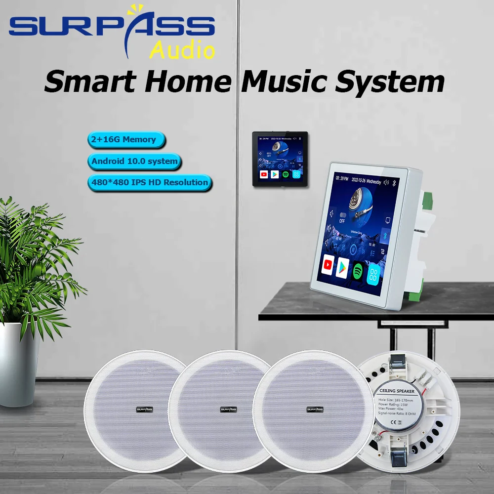 Wifi Bluetooth Wall Amplifier Smart Home Stereo Audio System 4 Canali Touch Screen Aux Usb Tf Card Sistema Android 10.0 Per La Casa
