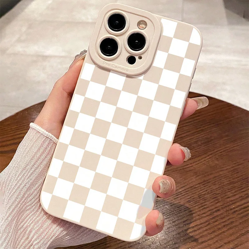 Matte Milky White Checkerboard Pattern Phone Case Cover