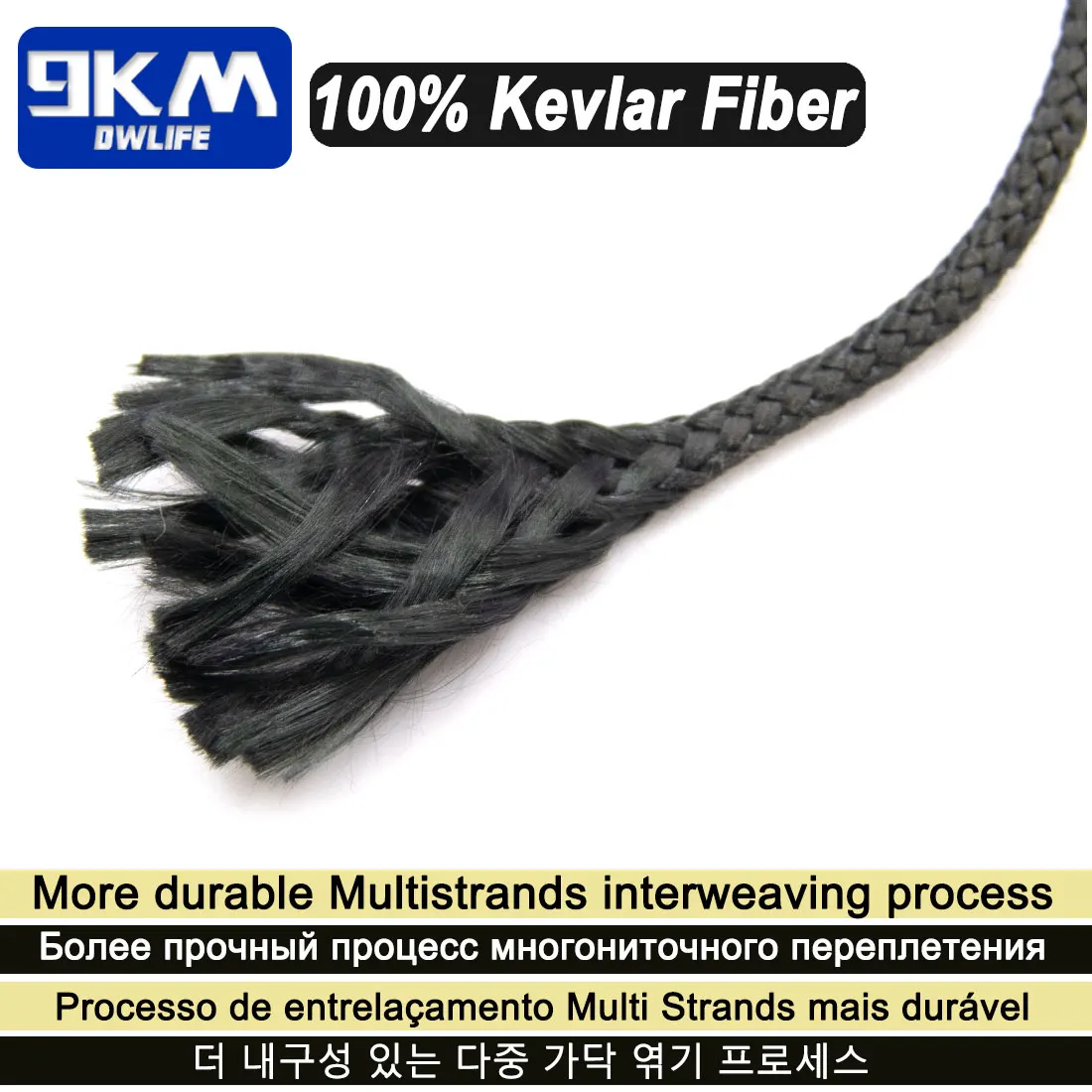 Black Braided Kevlar Cord 50-1500lb Cut-Resistance Fishing Assist
