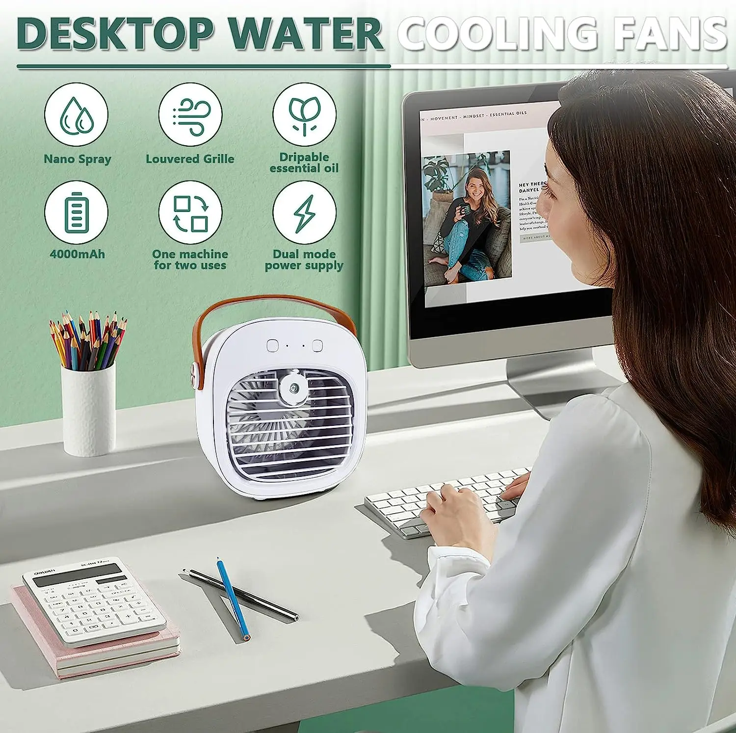 4000mAh Portable Air Conditioner Wireless Air Cooler USB Rechargeable Cooling Fan Mini Air Conditioner For Room Camping Outdoor