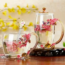 

Home Decoration Color Enamel Flower Tea Cup Mug Luxury Coffee Milk Breakfast Cup Home Heat-resistant Glass Teacups