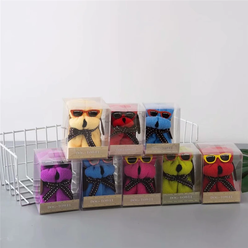 1Pc Cute Dog Cake Shape & Sun Glasses Superfine Fiber Towel, Mother's Day Children's Day Wedding Gifts, Friend Birthday Present 2