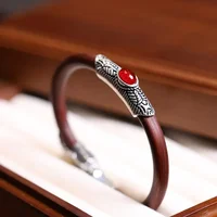 Natural Chicken Blood Vine Adjustable Bangles Vintage Couple Set Cat's Eye Stone Opening Knotless Wooden  Party Jewelry 2