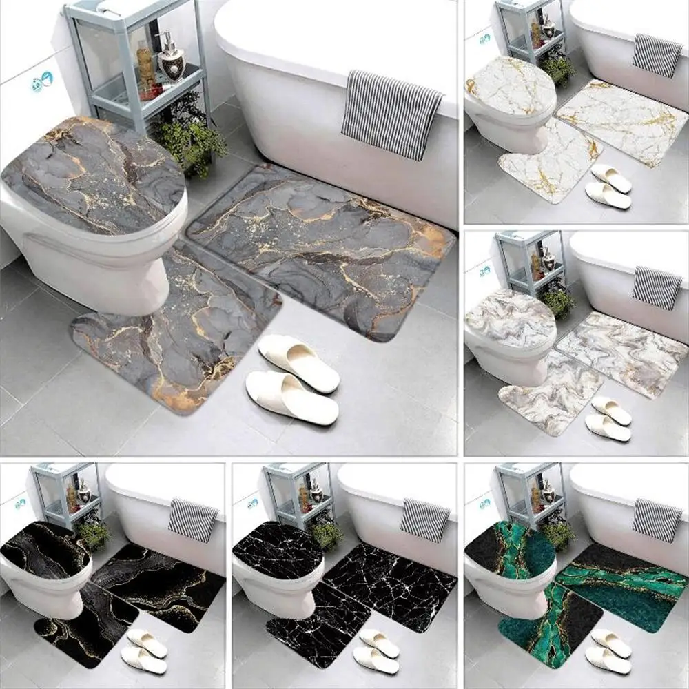 3pcsSetsBlackMarbleBathMatsGoldGreyLinesCreativeAbstract