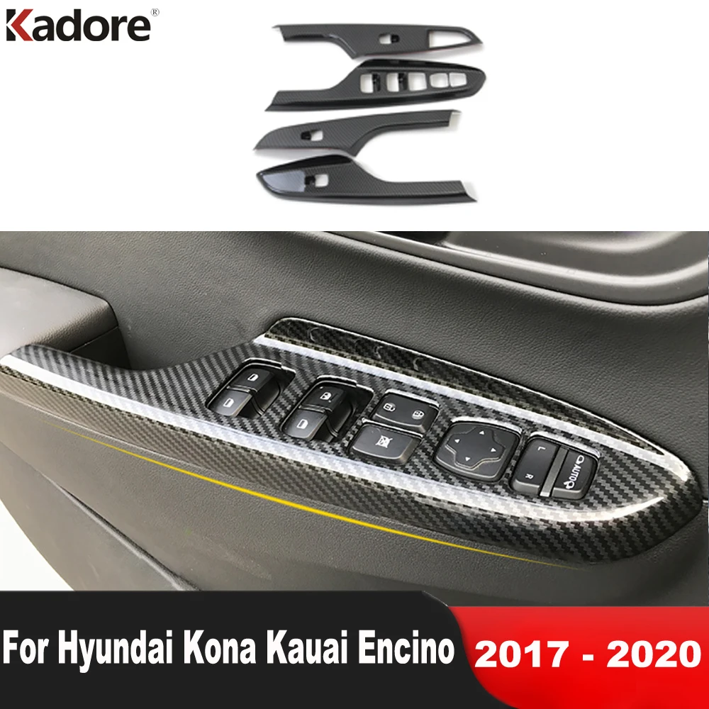 

Car Interior Door Armrest Window Lift Switch Button Panel Cover Trim For Hyundai Kona Encino Kauai 2017-2020 Carbon Accessories