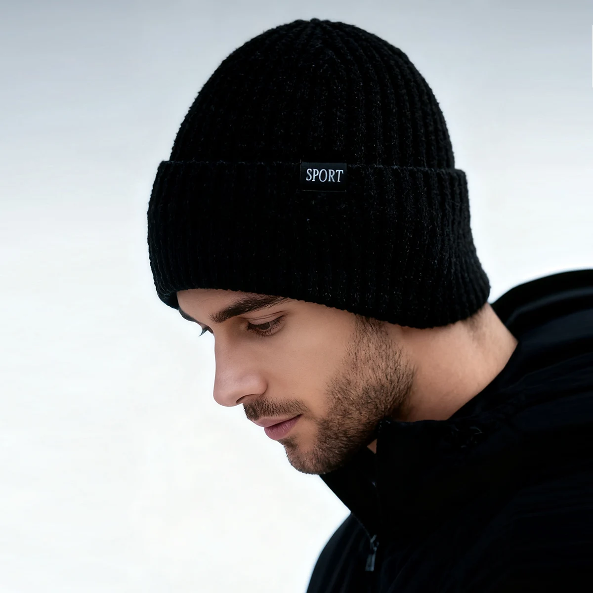 Men's Wool Blend Hat, Winter Warm Fleece-Lined Thick Knit Hat, Men's Windproof Knitted Hat, Cotton Hat for Cold Weather Camping