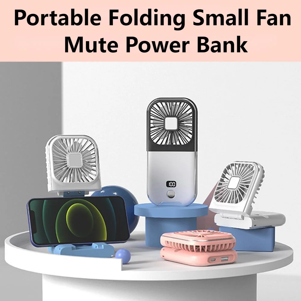 

Portable Folding Small Fan Mute Power Bank USB Charging Hanging Neck Fans Cooling Mini Handheld Desktop Multi Function Desk Fan