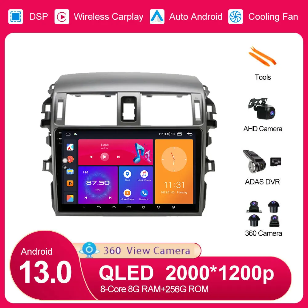 

Android 13 For Toyota Corolla E140 E150 2006 2007-2013 Car Dash Camer Led Interior Light Video Player