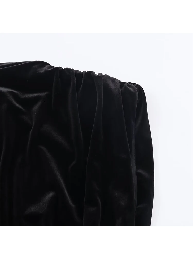 Fashion Velvet Mini Dress For Women Chic Slim Fit Sleeveless Evening Party Folds Dress With Shoulder Padded Winter New Elegant