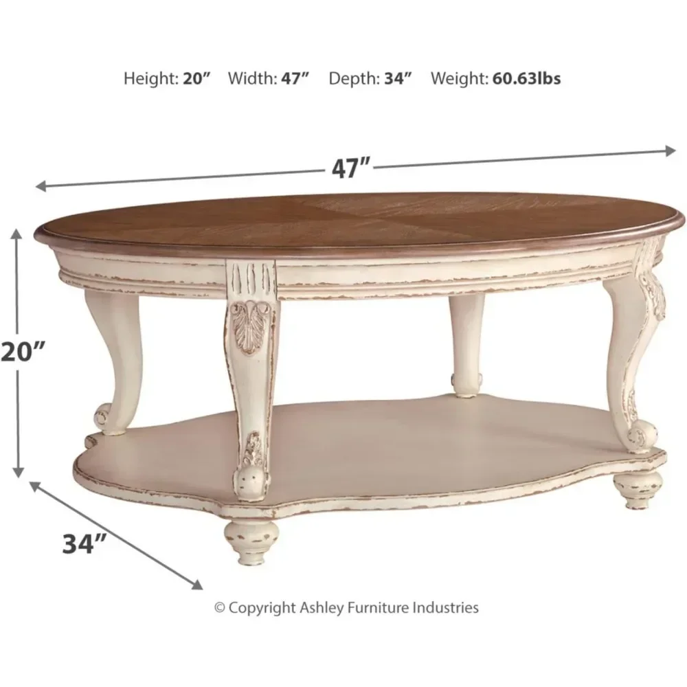 Signature Design by Ashley Realyn Casual Cottage Coffee Table, Antique White & Brown coffee tables mesas de centro para sala