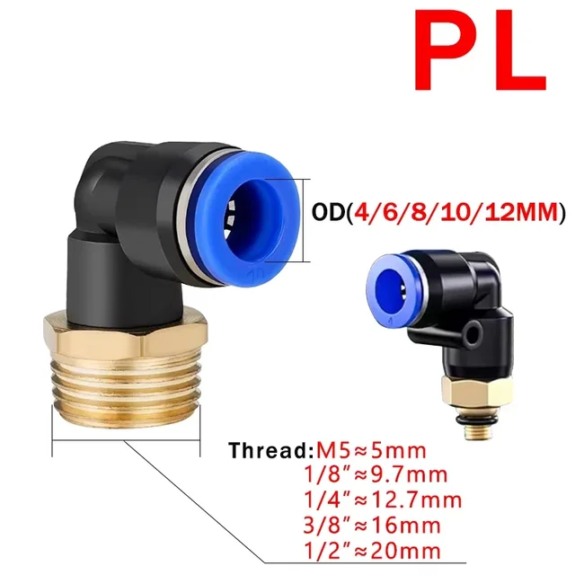 20/50/100PCS Pneumatic Air Connector PL 4mm 6 8 10 12mm Thread 1/8 1/4" 3/8" 1/2" Trachea Elbow Air Fittings Hose Quick Conector 2