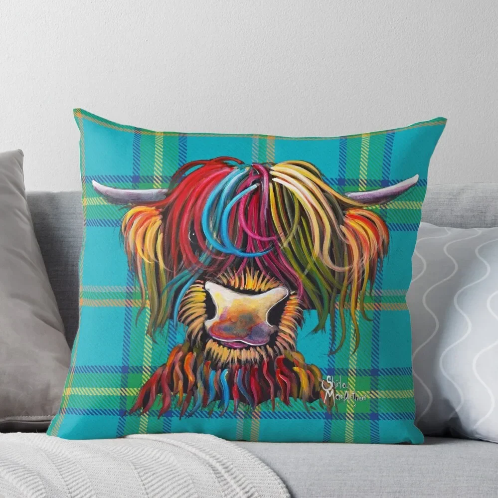 

SCoTTiSH HiGHLaND CoW ' TaRTaN NeLLY B ' by SHiRLeY MacARTHuR Throw Pillow Cushions For Children Cushions Cover