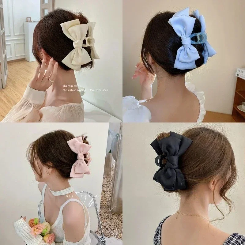 Women Bow Hairpin Korean Solid Color Butterfly Satin Hair Clips Hair Accessories Headwear