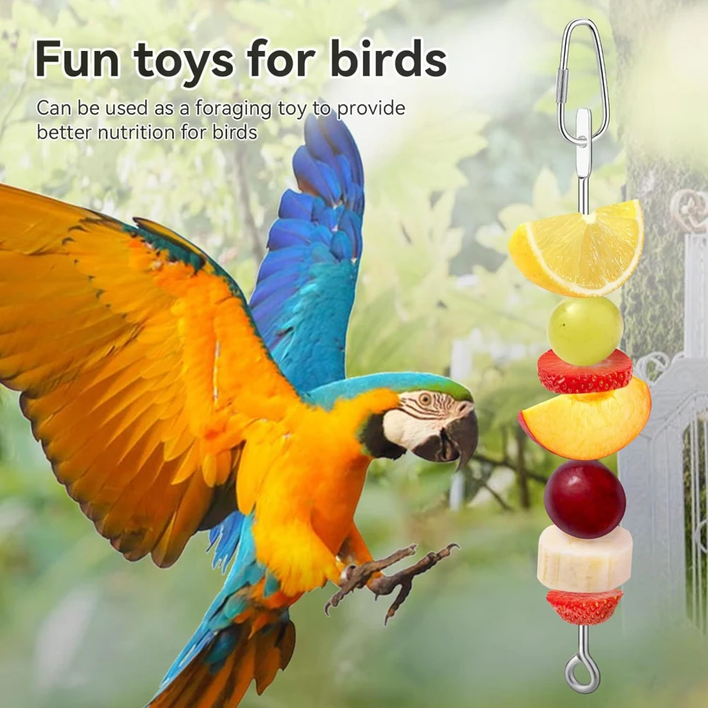 5PCS Bird Skewer Bird Food Holder Feeder Stainless Steel Parrot Skewer Fruit Vegetable Holder Foraging Hanging Food Feeder