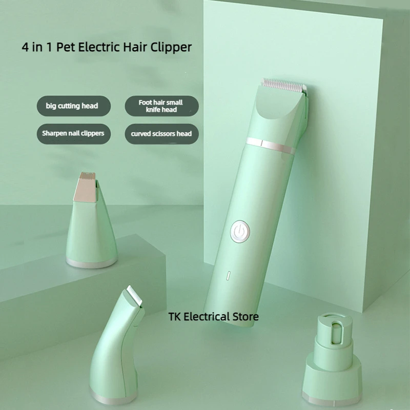 

4 in 1 Pet Electric Hair Clipper with 4 Blades Grooming Trimmer Nail Grinder Professional Recharge Haircut For Dogs Cat