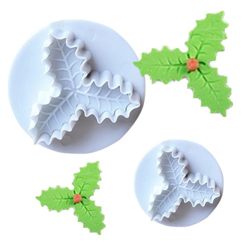

2Pcs Christmas Holly Leaf Fondant Mould Cookie Cutter Plunger Biscuits Stamp Mold DIY Baking Cake Decorating Kitchen Accessories